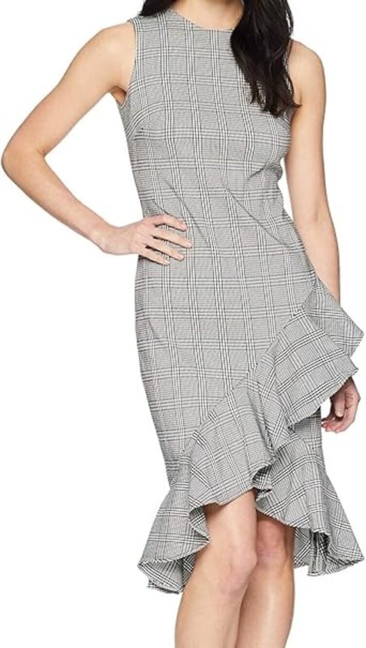 Calvin Klein Plaid Sleeveless Ruffle Trim Dress Size 2